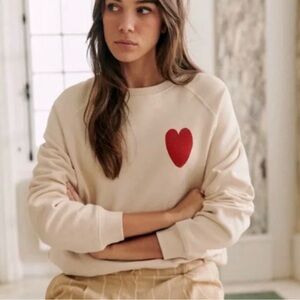 Sezane Cream Sweatshirt with Red Heart